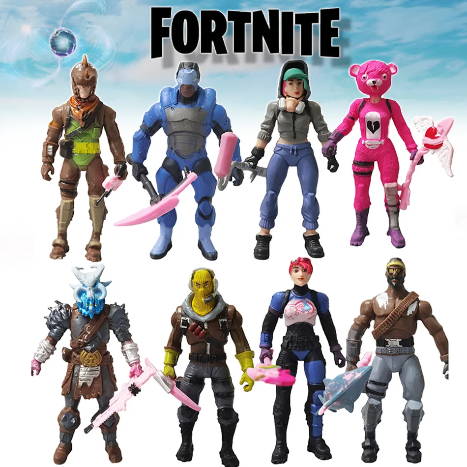 Fornite-figuras de acción de 10cm para niños, muñecos de juguete con arma, divertido regalo de cumpleaños y Navidad, 8 unidades por Set