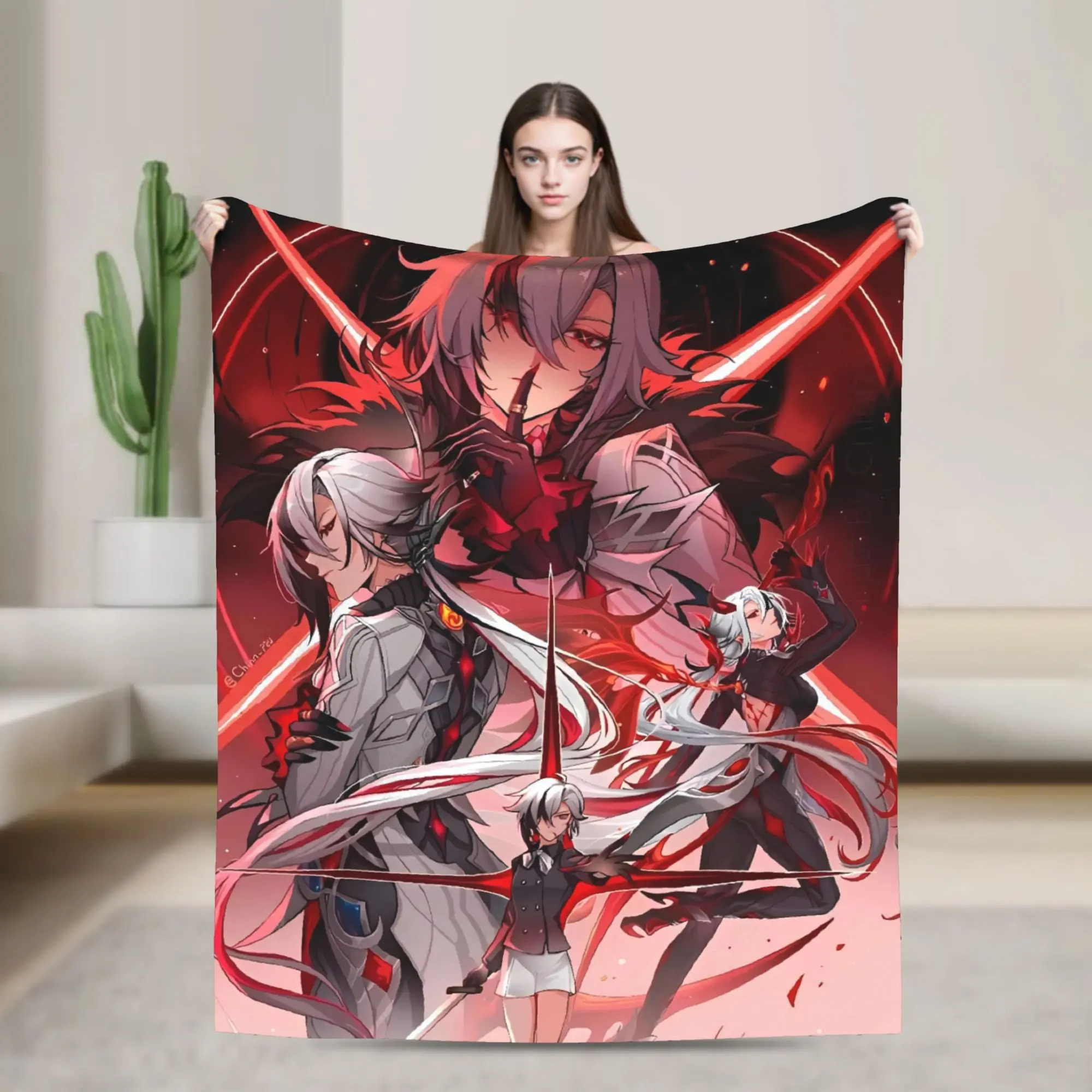 Anime game Genshin Impact  Flannel Blanket  Soft Warm Throw Blanket for Living Room Camping Aesthetic Bedspread Sofa Bed Cover