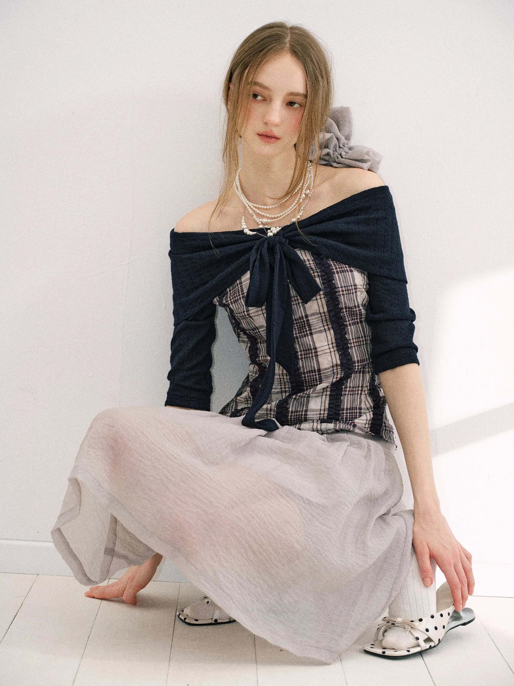 

Оригинальный сине-белый топ с узлами и принтом балерины, с открытыми плечами, в клетку, с лоскутными вставками, для женщин, из дышащего хлопка, свободного кроя