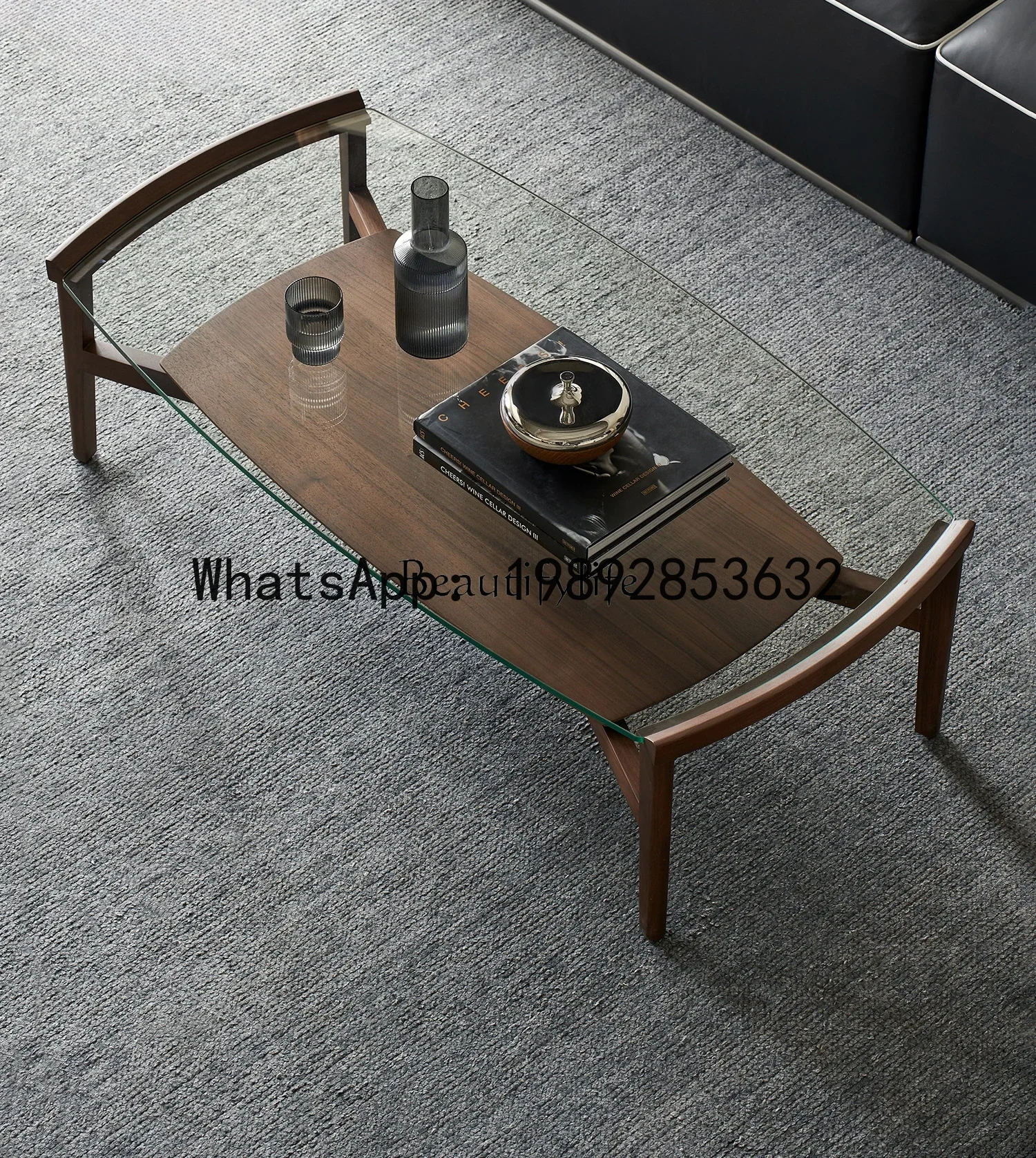 XL الجوز الأسود الخشب الصلب الزجاج الحديثة بسيطة غرفة المعيشة شقة صغيرة طاولة شاي