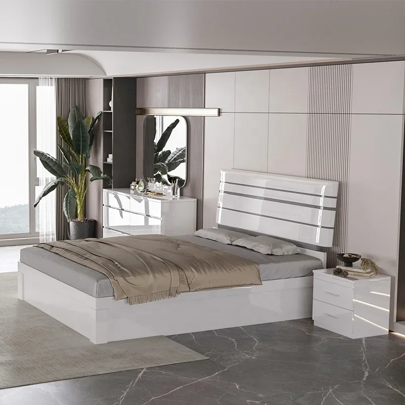 2026 White Modern Bedroom Set Storage Wardrobe with Mirror Queen Bedroom Furniture Luxury European Full Bedroom Furniture Set