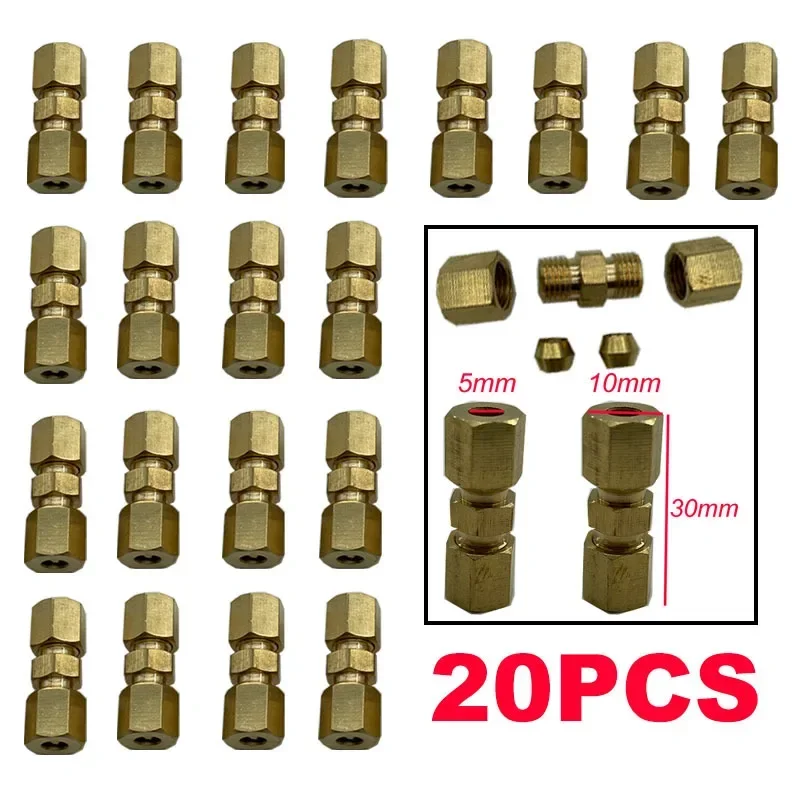 

20x 33x10mm Screw Thread Tubing Brass Straight Reducer Compression Fitting Connector 3/16" OD Tube Hydraulic Brake Lines Union