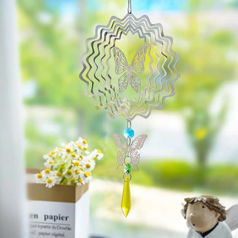 Spinner Kinetic Face Wind pour jardin, Suncatcher en cristal, 3D, Papillon, Vent, Trendy es Catcher, Sculptures, Bird Deterrent, Yard Decor