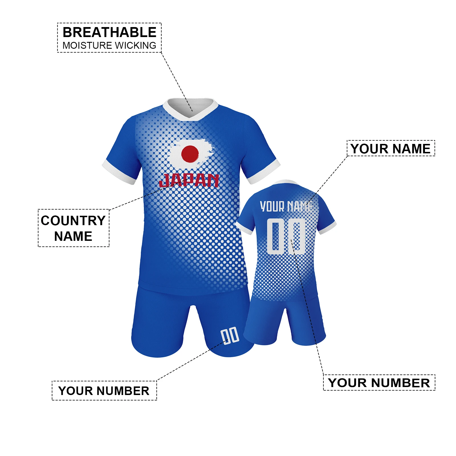 Kit de fútbol personalizado japonés para niños, camiseta de fútbol con nombre impreso, número, uniforme de equipo juvenil, traje de entrenamiento deportivo para fanáticos de los niños y niñas