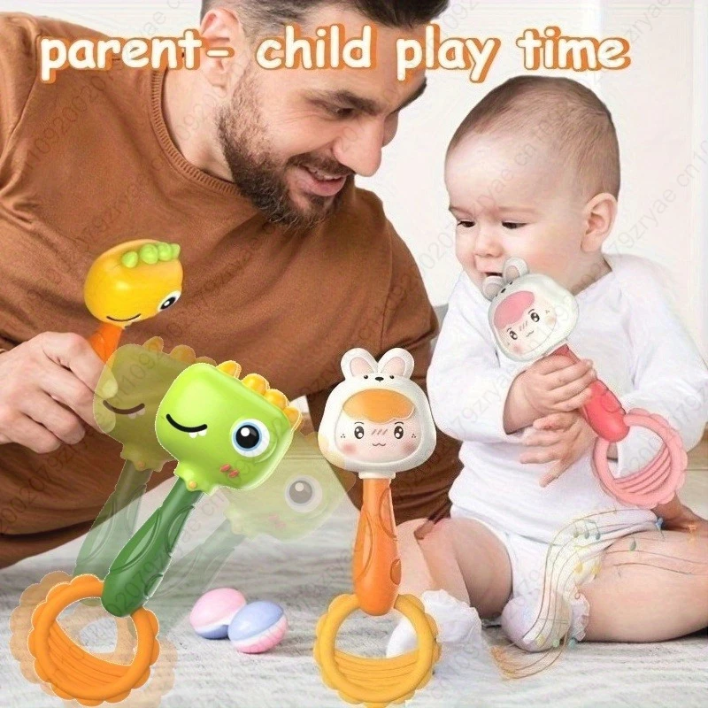 قطعتان من الجرس المكرنك اليدوي على شكل حيوان لطيف، لعبة تعلم في مرحلة الطفولة المبكرة التي تعزز قوة القبضة وتعزز البصرية #3