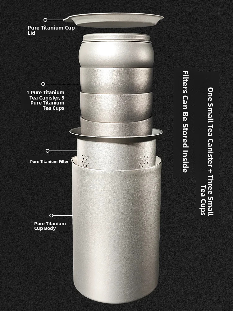 Portable Pure Titanium Travel Tea Set Qui Guest Cup Outdoor Cam Equipment Double Layer Ice Flower Anti-Scald Ultra Light