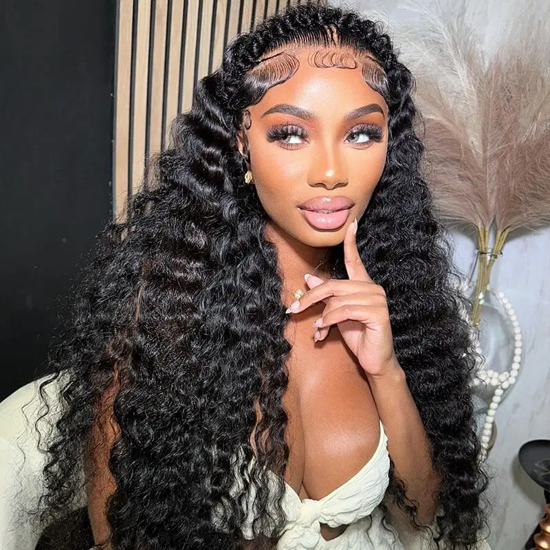 

40 inch Preplucked Water wave 13x6 hd lace frontal human hair wig for women Transparent 30 Inch lace front deep wave curly wigs