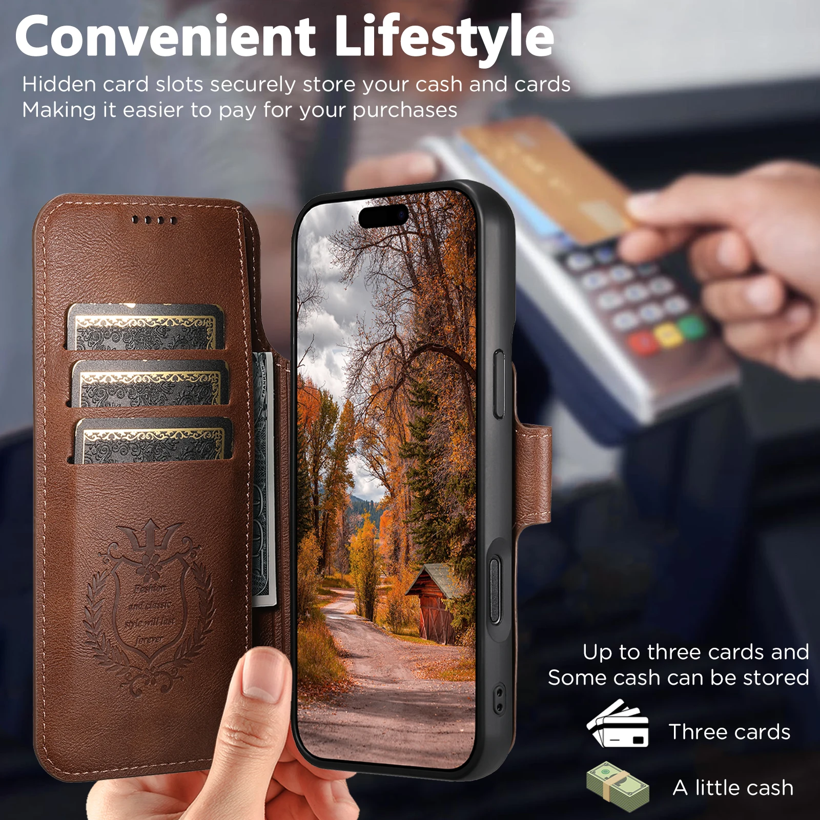SUTENI Kunstleder Kabelloses Ladegerät Kartenhalter Ständer Brieftasche Magnetische Klapphülle Handyhülle für iPhone 18 Pro Max 17 16 15 14 – Detail 27