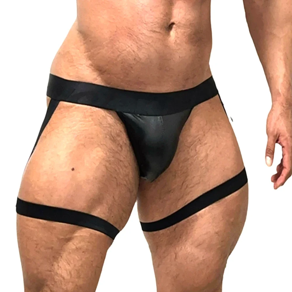 PU Men Sexy G String Thong Erotic Jockstrap Bondage Underwear Penis Pouch Strap Harness Lingerie Hollow Underpants