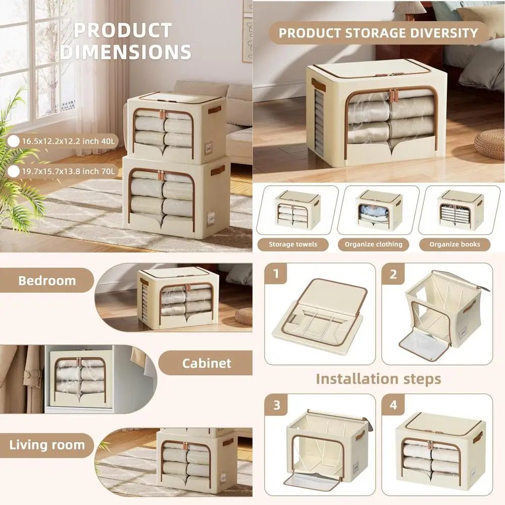 

Складные тканевые контейнеры для хранения с металлическим каркасом — 6 шт. для одежды, бежевые, 19,7x15,7x13,8 дюйма