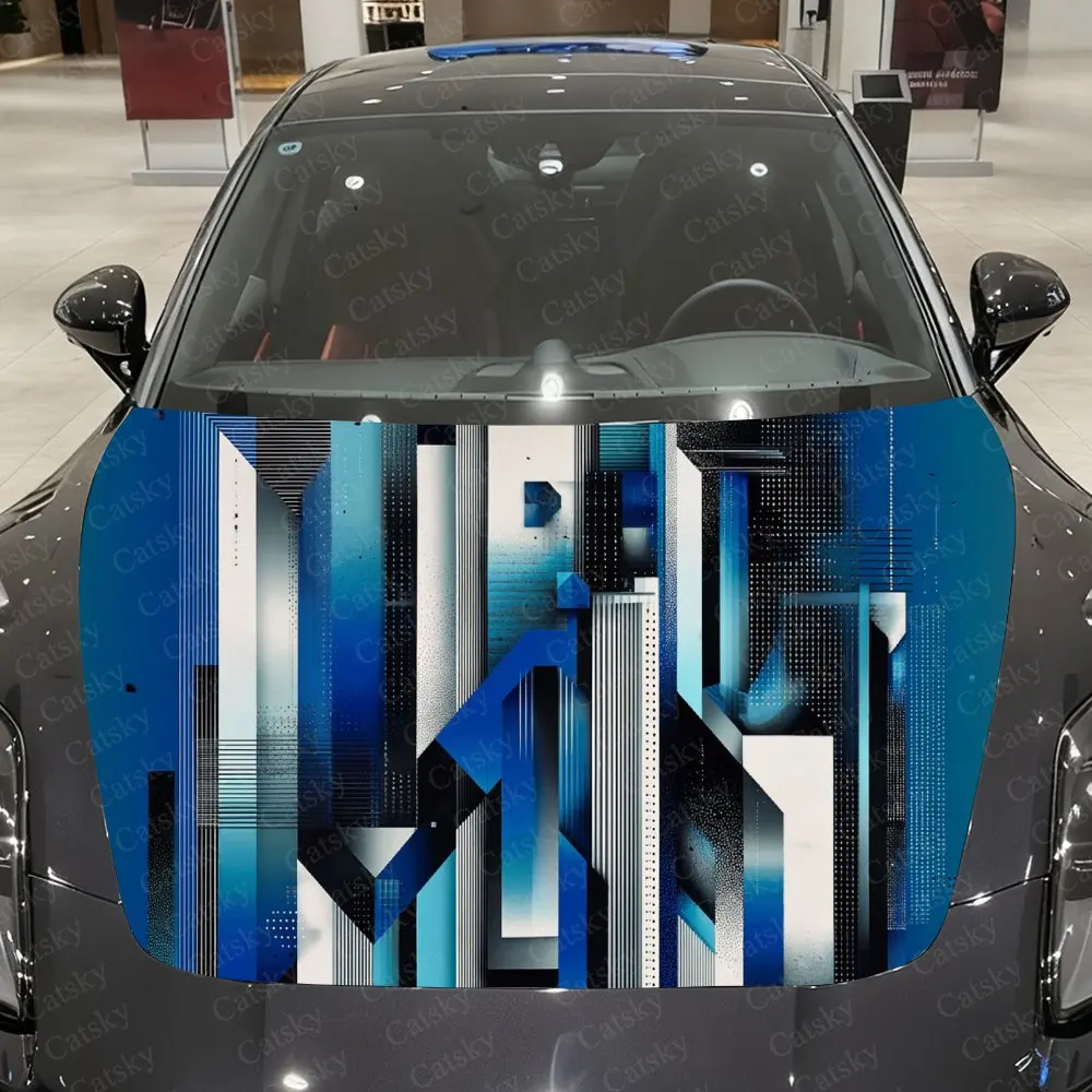 

Futuristic Tech Vertical Line Car Vinyl Wrap, PVC Waterproof Car Hood Sticker, Self-Adhesive Scratch-Resistant Stickers