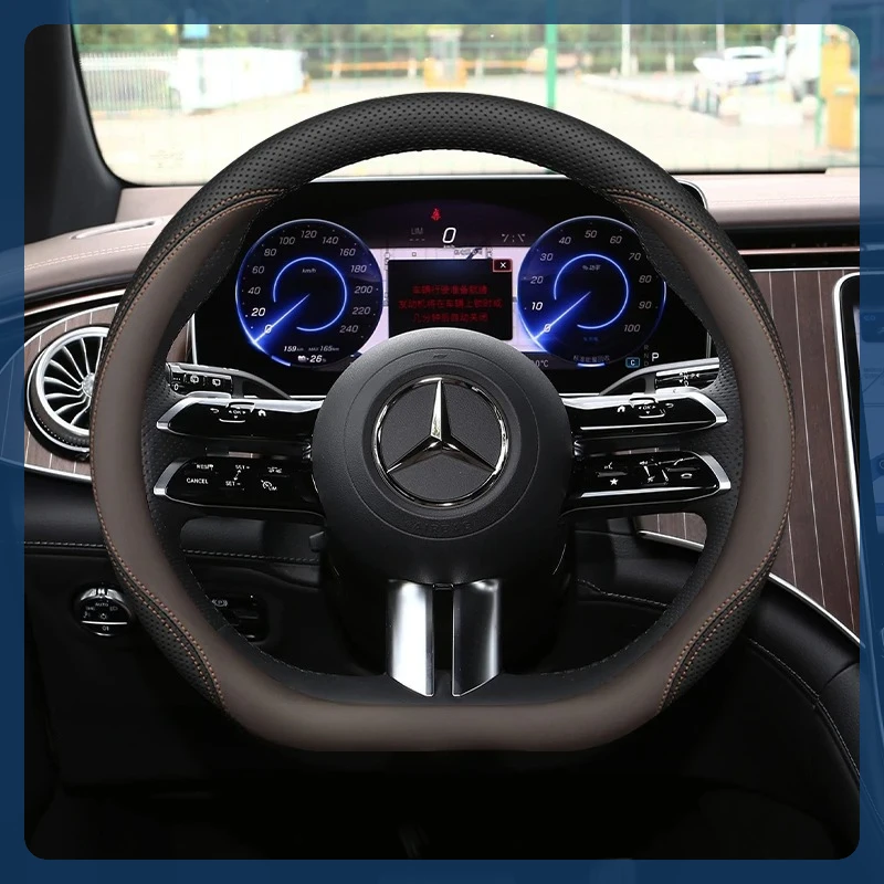 Genuine Leather Anti Slip Steering Wheel Cover For Mercedes A200L C200L C260L E300L GLA GLB220 GLC GLE Auto Interior Accessories