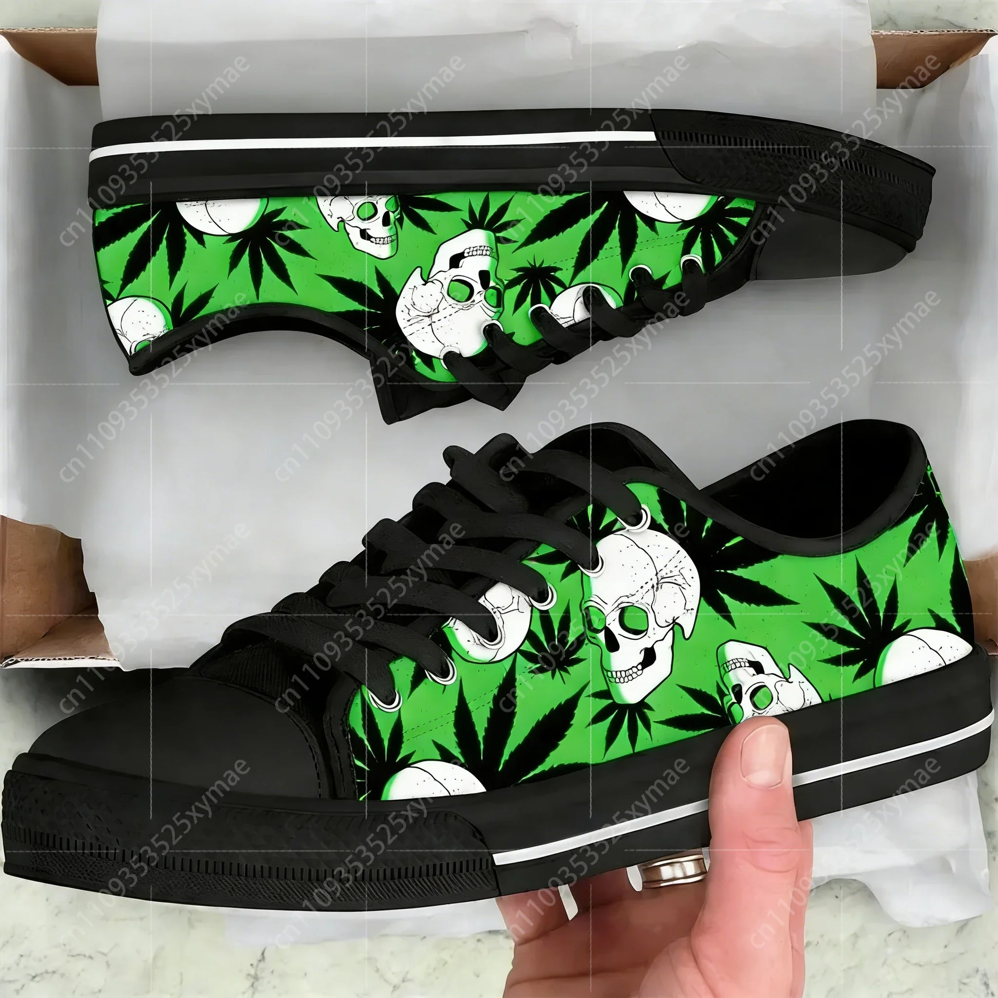 

Классические кеды Green Weed с узором в виде черепа, низкие, высококачественные, для мужчин, женщин и подростков, парные кеды из канваса, обувь на заказ