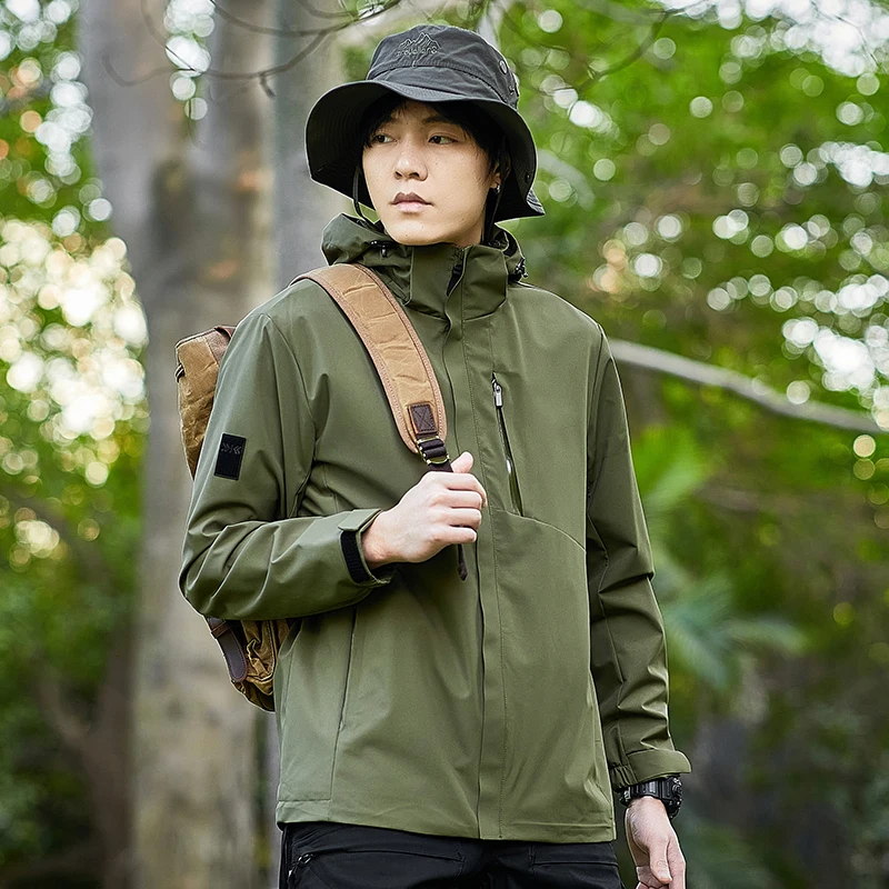 Men's Outdoor Jacket Waterproof Windproof Cycling Fishing Travel Camping Hiking Rainwear Solid Color Windbreaker Hooded