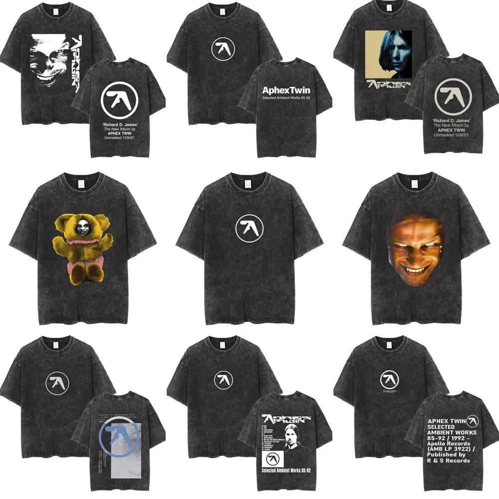 

Limited Aphex Twin Washed Vintage T-shirt Selected Ambient Works 85 92 T-shirts Richard D James Album Tshirt Men Fashion T Shirt