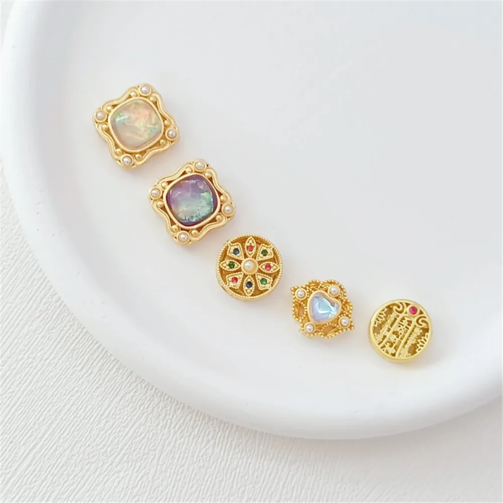 Ancient-style Gold Zirconium Dazzling Hollowed-out Disc Beads DIY Handcrafted Bracelet Scattered Beads Bracelet Accessories