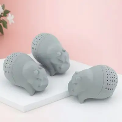 

1pcs Hippo Silicone Infuser Loose Leaf Strainer Filter Kitchen Gadgets Grey Food Grade Easy Clean Animal Shape Tea Filter For