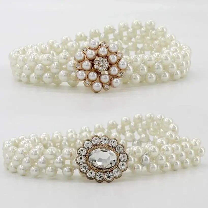1 Pcs Women Elegant Dress Decoration Belt Thin Fashion Pearl Waist Chain With Skirt Simple Diamond Woven Pearl Belts Accessories