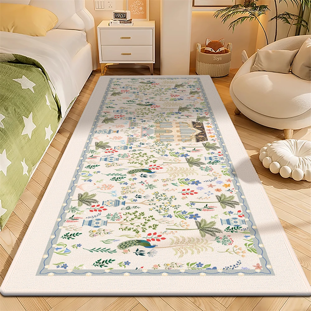 

French Style Bedroom Carpet Long Strip Non-Slip Bay Window Mat Household Plant Printing Room Floor Mat Decorative Bedside Carpet