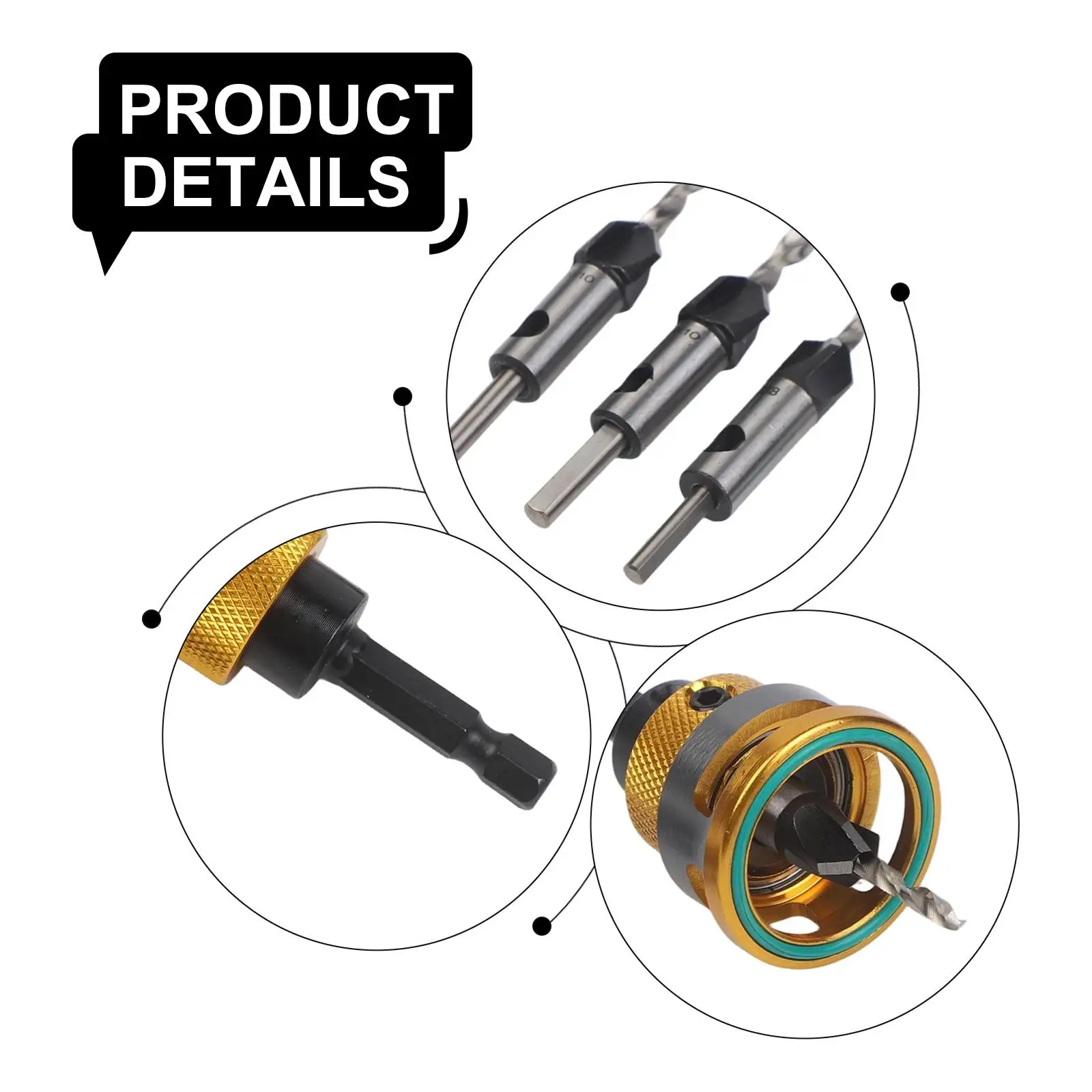 

Tapered Guide Drills 4-Piece Drill Bit Set DIY Home Repairs Built-In Bearings Exceptional Hardness High-Temperature Tolerance
