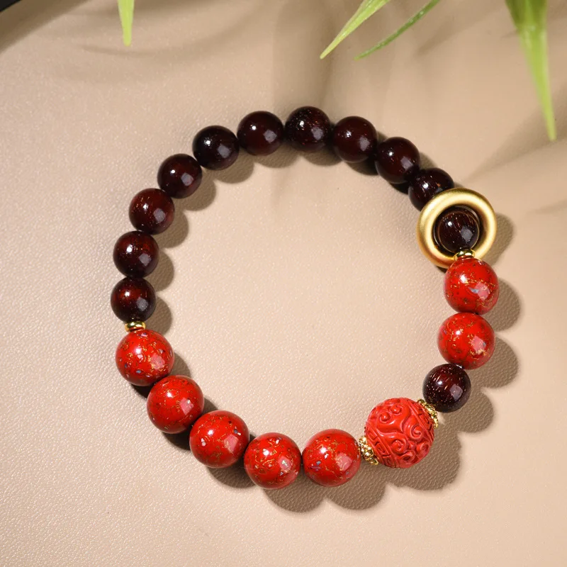 

Rosewood non-legacy large lacquer beads bracelet female cinnabar hand jewellery single circle simple string jewellery