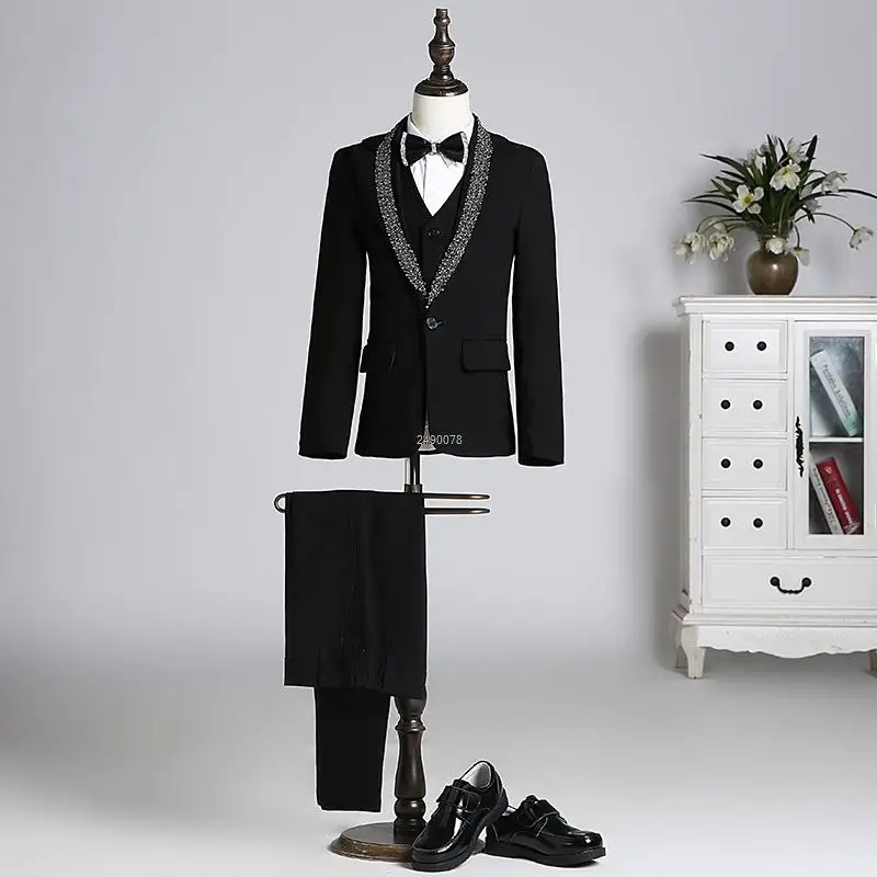 

Flower Boys Photograph Suit Kids Shining Wedding Suit Teenager Birthday Tuxedo Dress Children Graduation Stage Show Costume