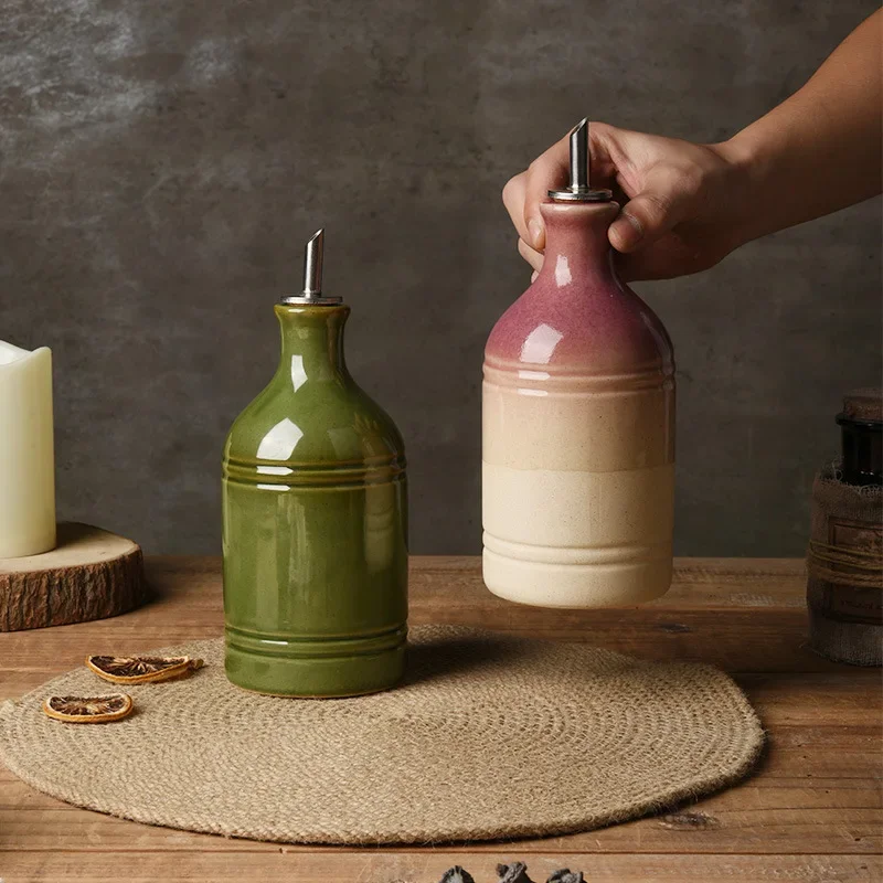 Japanese-style Retro Oil Pot Kiln-turned Creative Wholesale Easoning Bottle Ceramic Olive Oil Bottle Stainless Steel Spout