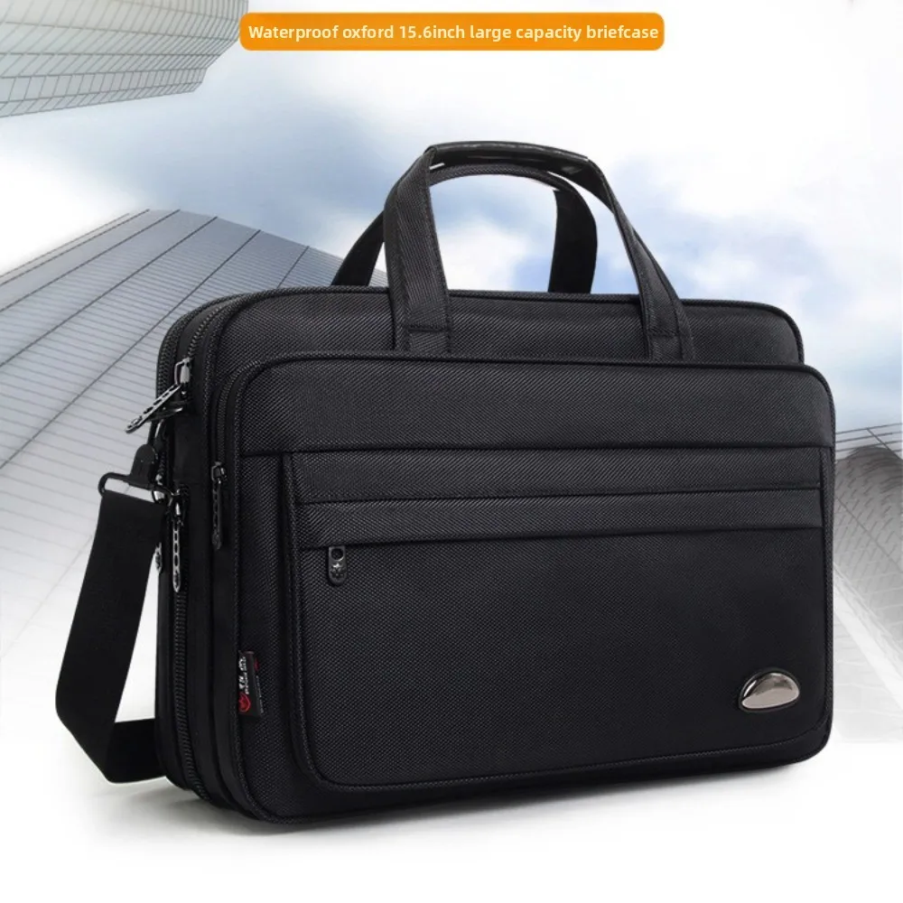 

15.6inch Men Business Laptop Bag with Handle Waterproof Portable Laptop Bags Black Solid Color Notebook Shoulder Bag