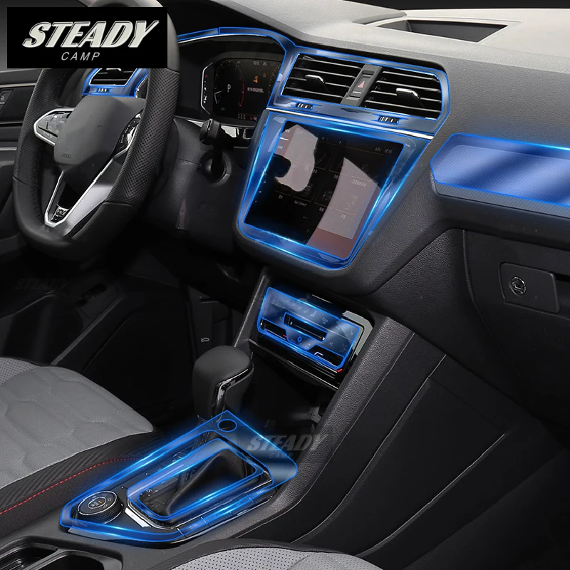 Dla Volkswagen Tiguan 2021 2022 2023 wewnętrzna konsola środkowa przezroczysta folia ochronna TPU akcesoria do naprawy
