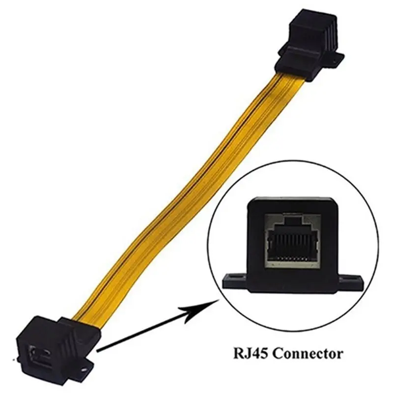 2PCS Flat Cat5 RJ45 Female F Connector Pass Home/Car Window Door Feed-Through Jumper Cable 30Cm Length