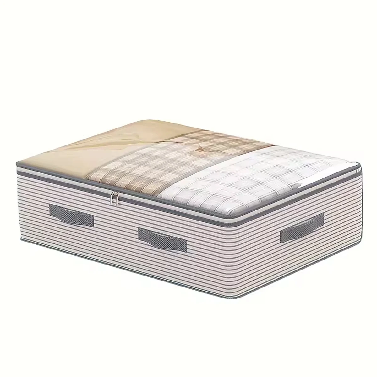 Large Capacity Clothes Storage Bag Heavy Duty Non-woven Organizer Box Clear Window for Comforters Blankets Bedding Under Bed view 5