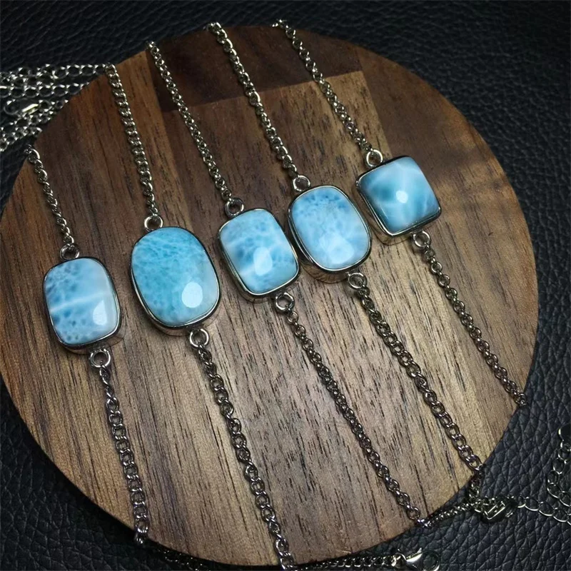 

S925 Natural Larimar Inlaid Bracelet Fashion Gemstone Crystal Jewelry Bangle For Women Healing Bohemia Holiday Gift 1pcs