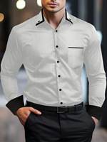 Spring and autumn new business casual shirt trend fashion high-end men's lapel matching color pockets comfortable slim long slee