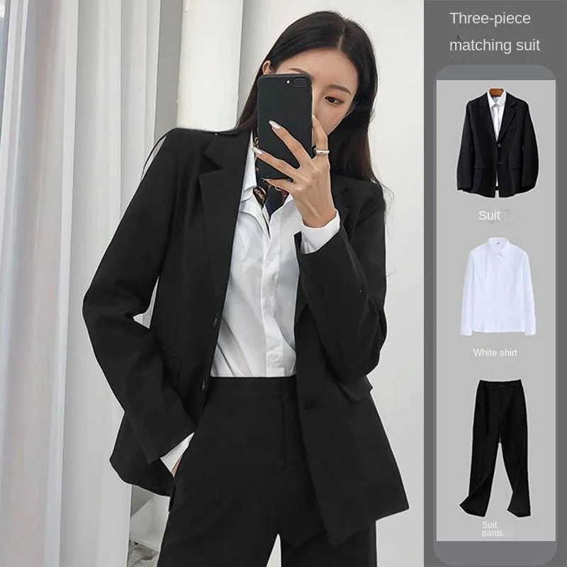 

Classic Pant Suit Business Wear and Smart Casual Occasions Women's Formal Suit Set Three Pieces with Wrinkle-Free Shirt Stylish