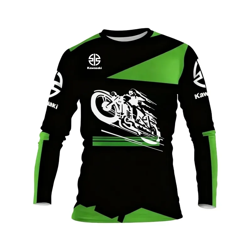 

Мужская футболка Kawasaki с длинными рукавами, дышащая велосипедная рубашка, подходит для езды на горных велосипедах, бега и пеших прогулок, быстросохнущая