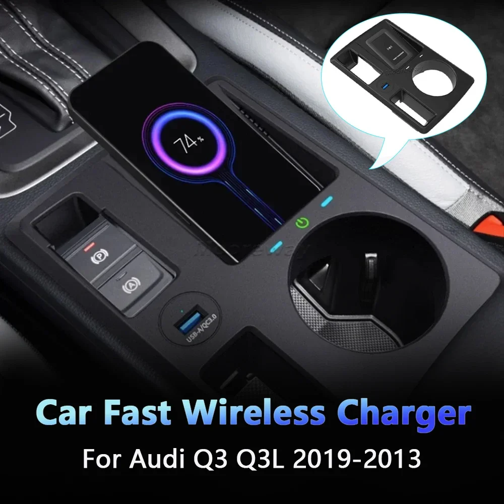 

Fast Wireless Phone Charger For Audi Q3 Q3L 2020 2024 Car Charging Pad Mobile Stand usb Plug and Play Center Console Accessories