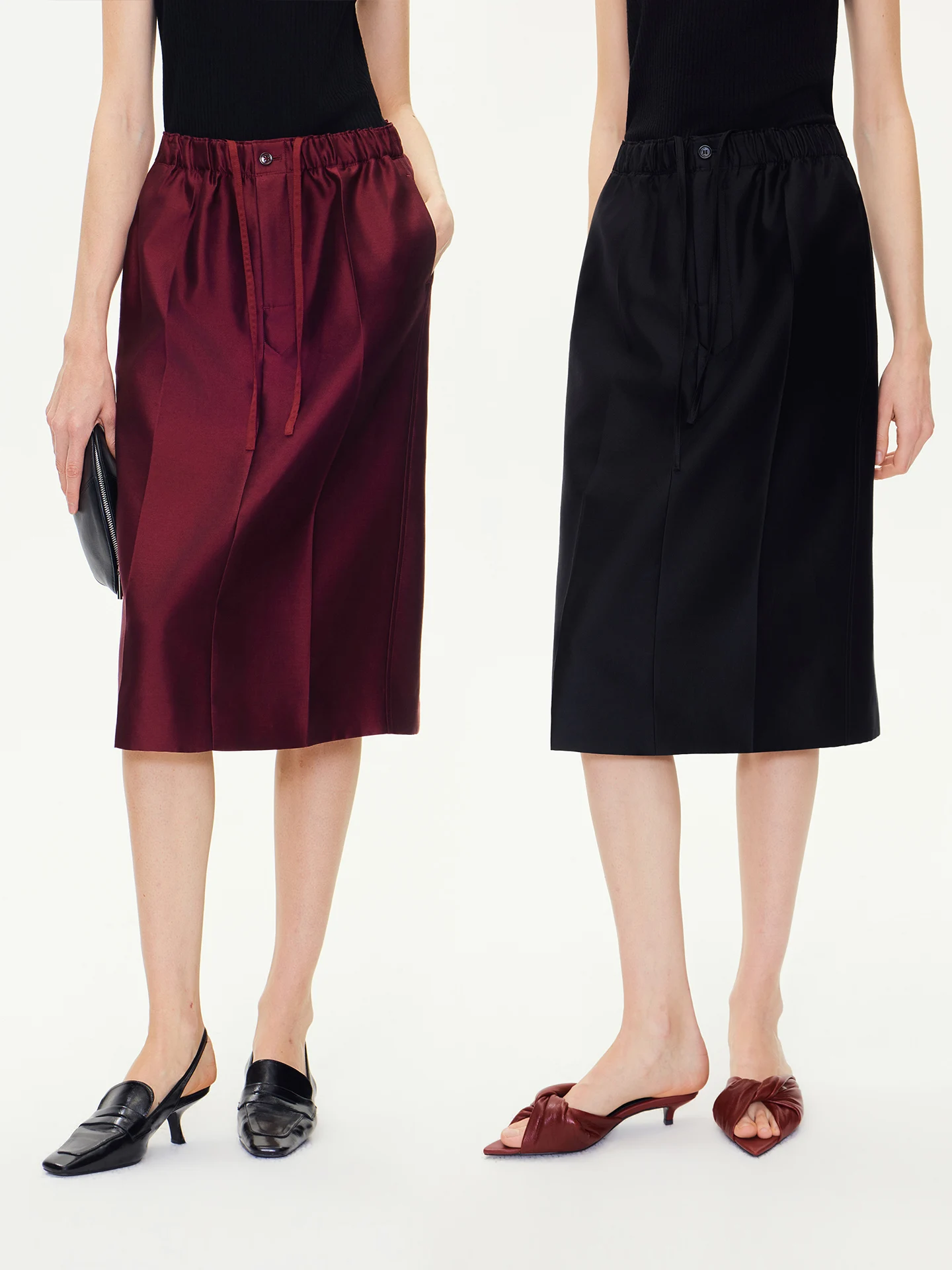 

River Heavyweight High Densi Silk Wool Straight Cut f Skirt with Dstring Elastic Waist Ladies Faion