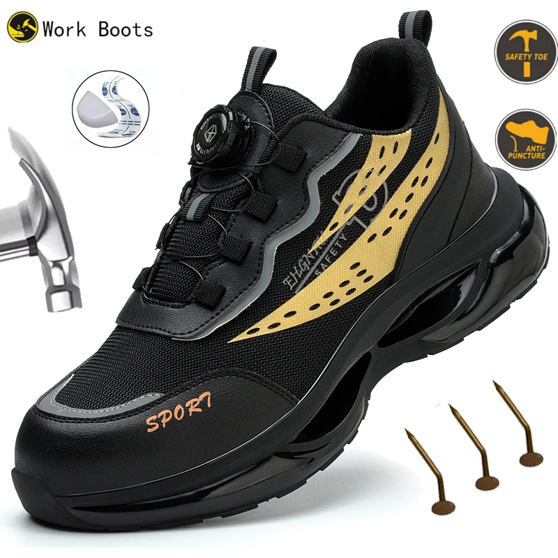 

Rotating Button New Safety Shoes Men Anti-smash Anti-puncture Work Shoes Fashion Men Sport Shoes Security Protective Boots Men