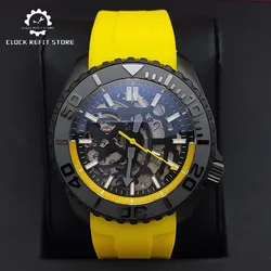 Men's NH70 Automatic Skeleton Mechanical Black Brushed Case AR Coated Sapphire Glass Transparent Case Back Men's Fashion Watch