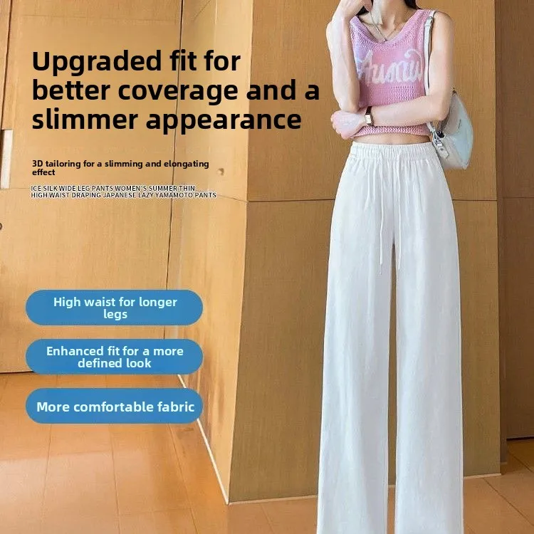 Белые хлопковые и льняные широкие брюки женские летние тонкие маленькие размеры с высокой талией и драпировкой Sensation High End Slim Straight Casual Trou...