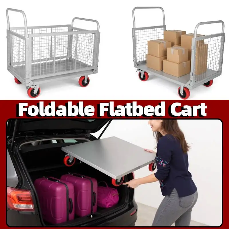 

5 In 1 Heavy Duty Platform Hand Truck 200kg Load-Bearing Foldable Flatbed Cart Large Capacity Push Dolly Supermarket Basket Cart