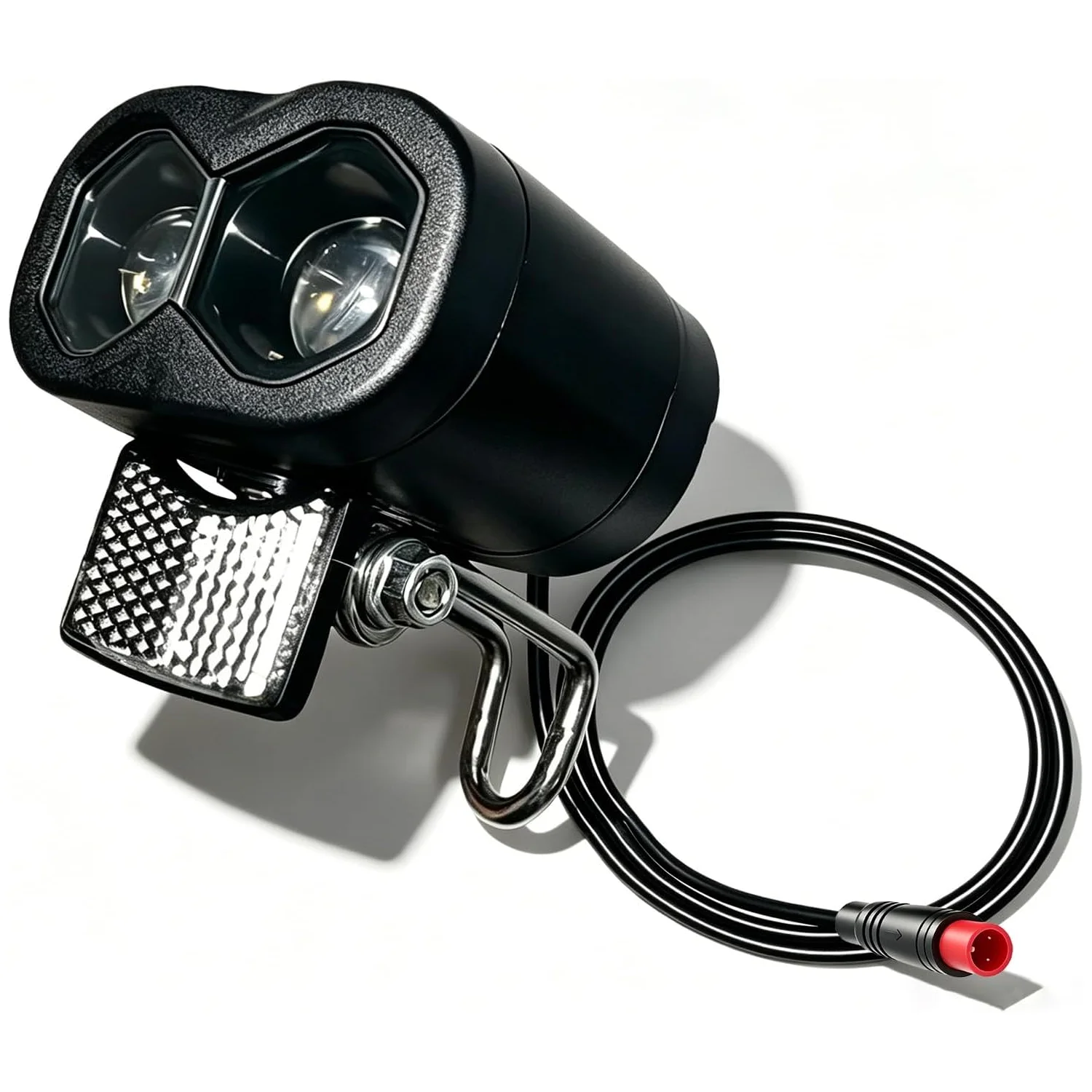 Uniwersalna lampka przednia do e-bike'a 12V-60V z klaksonem, wodoodporność IPX4, światło mijania 115Lux, wtyczka 2/3-pinowa, mocowanie typu riser do e-bike'ów i hulajnóg. — 2
