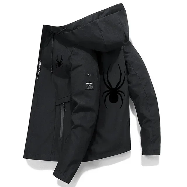 2026 Spring Autumn Men Printed Zipper Hooded Jacket, Windproof Outdoor Fishing Hiking Casual Sport Outerwear Jackets