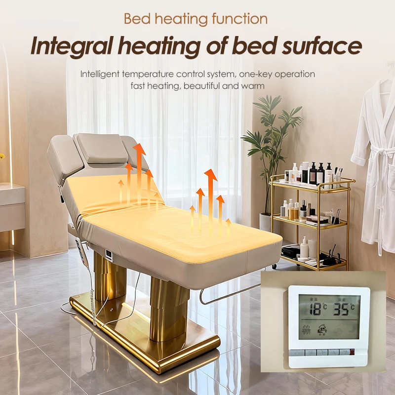 4 Motors Golden Base Electric Massage Bed Full Body Heating Design Luxury Spa Beauty Bed
