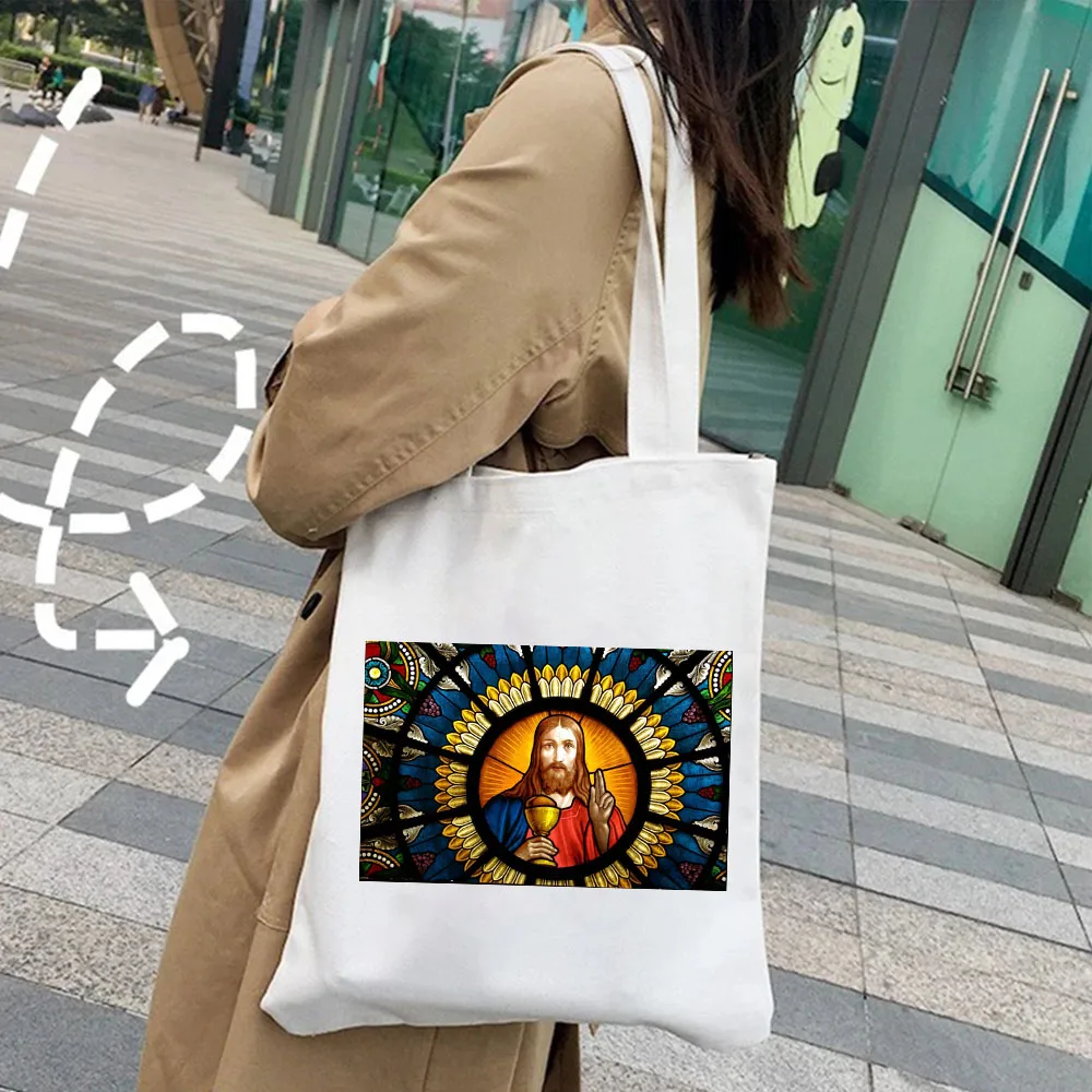 Faith Jesus Christ Good The Cross Crucifix Oil Painting Women Girl Canvas Shopper Handbags Totes Shoulder Student Shopping Bags