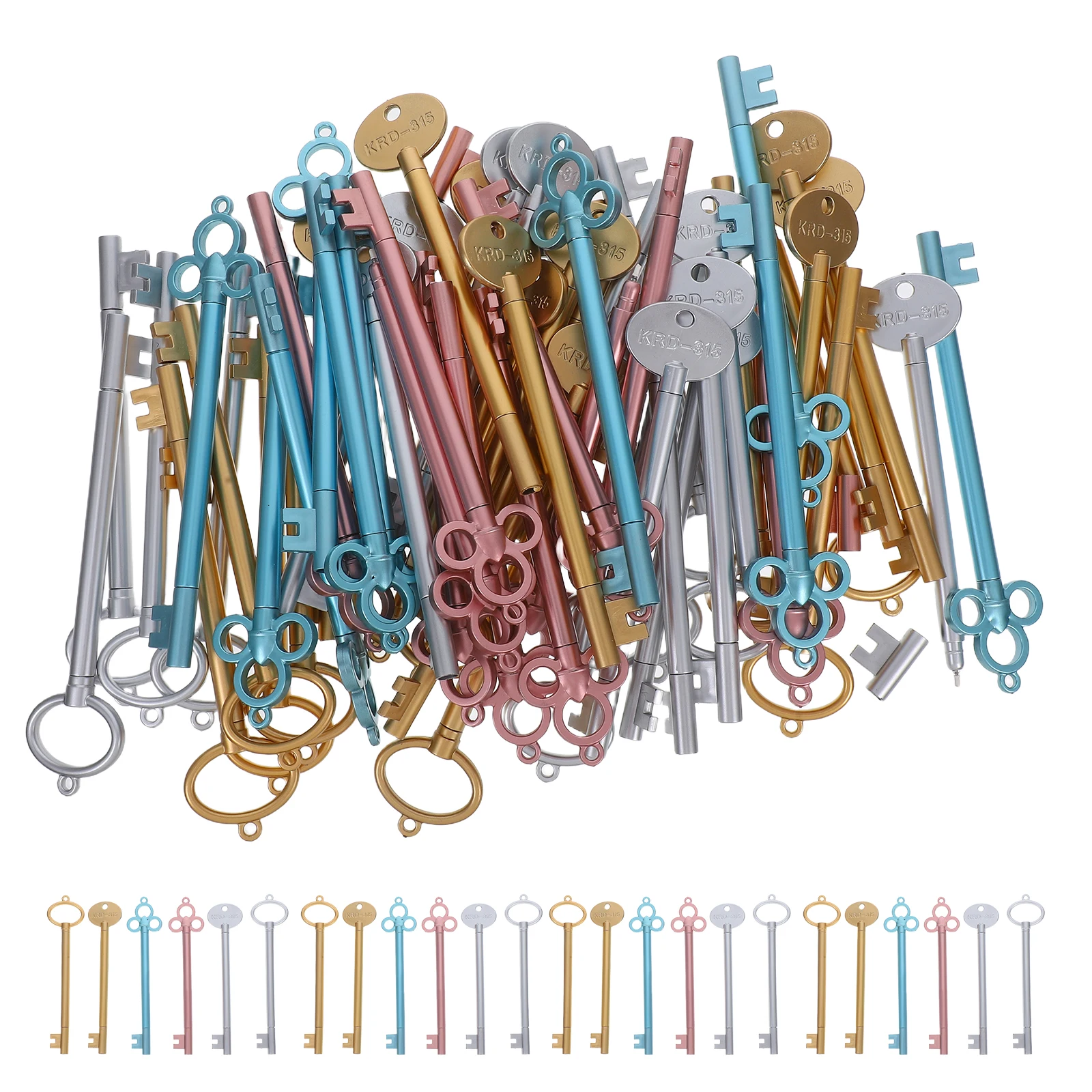 

60Pcs Vintage Key Shaped Gel Ink Pens Retro Style Smooth Writing Stationery for School Office Journaling Note Taking Colored Set