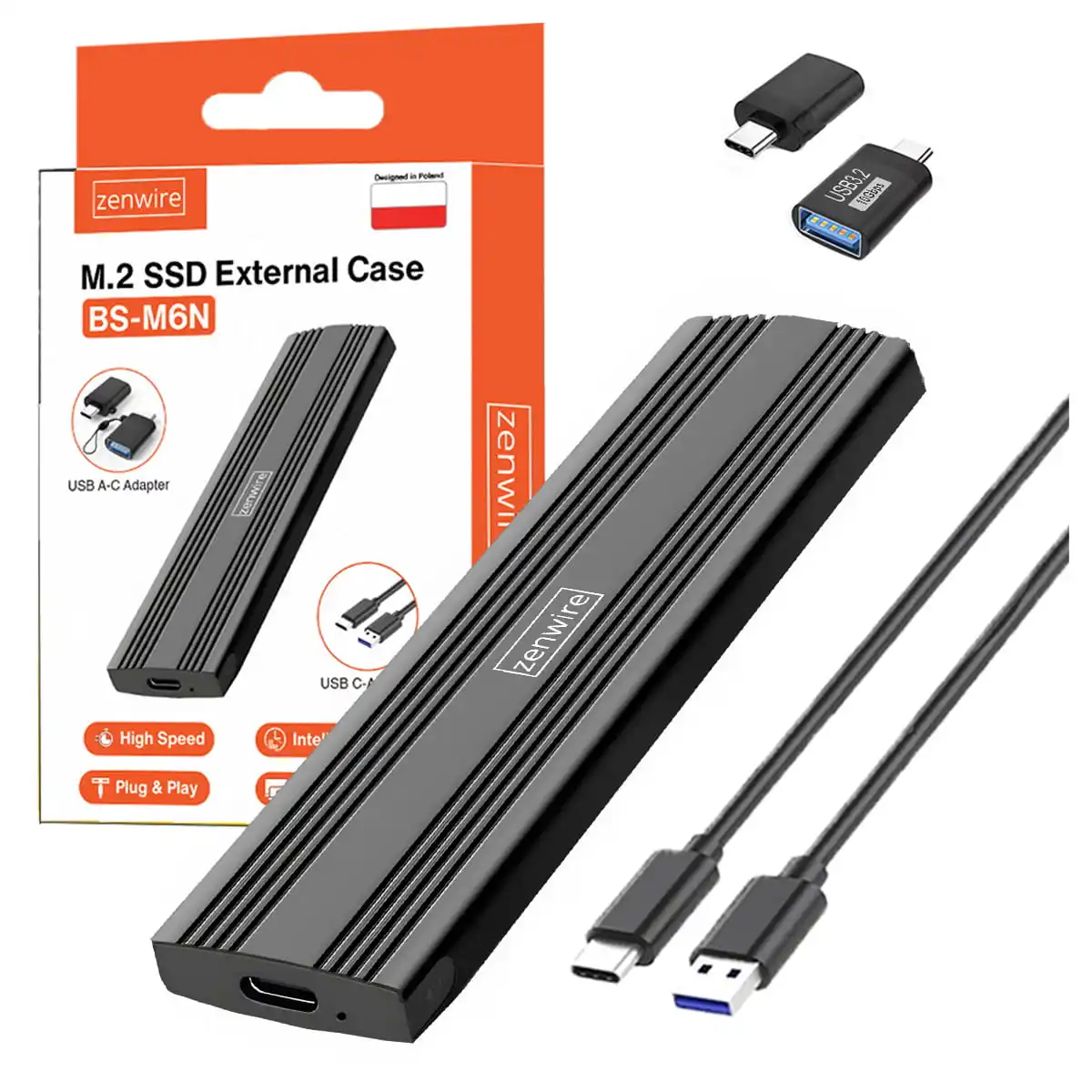 SSD-behuizingsadapter M.2 NVME Phie USB-C Schijflezer Drive Pocket M.2 2230 2242 2260 2280 Zenwire BS-M6N