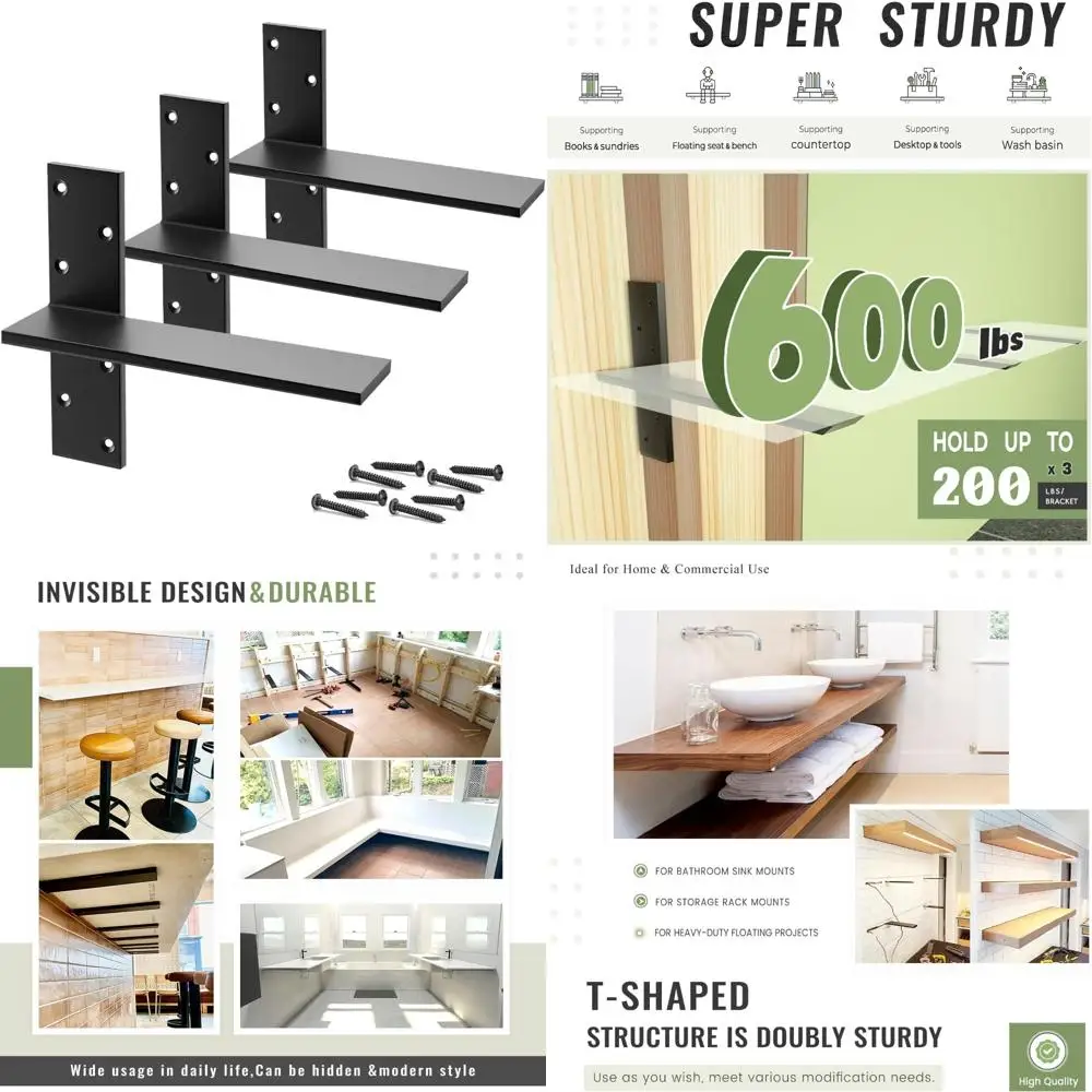 

Heavy Duty Floating Shelf Brackets 3/8 Thick, 3 Pack, 14 L x 2.5 W, Hidden Wall Mount Countertop Support Brackets