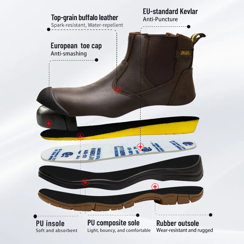 Genuine Leather Work Boots Men Safety Shoes High Temperature Oil Resistant Protective Boots Puncture-Proof Indestructible Shoes