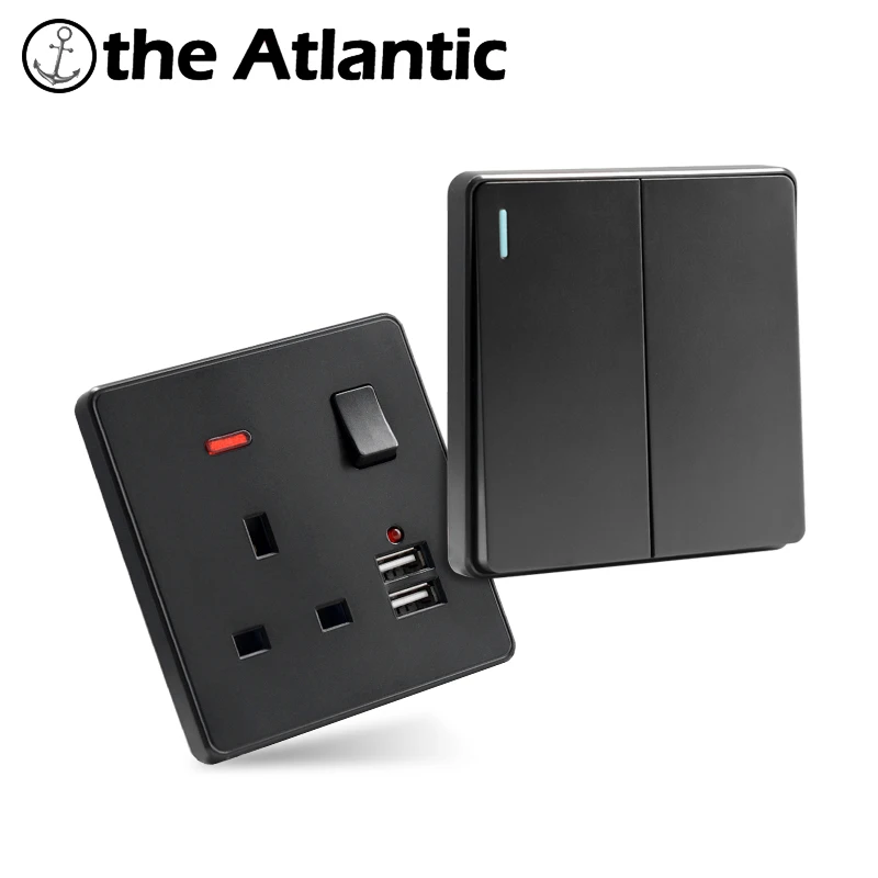 Wall Light Switch Black Plastic 146 Type UK Standard Single Double Wall Outlet 3A Dual USB Ports LED Indicator Malta Singapore